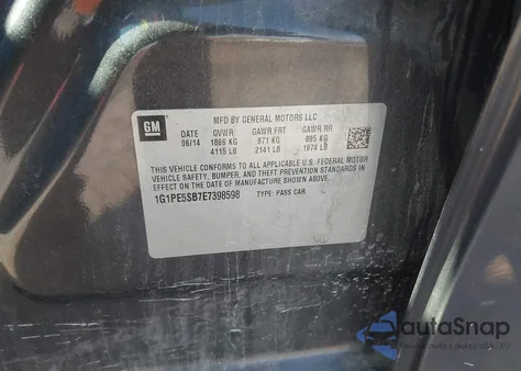 2014 Chevrolet Cruze 2Lt Auto из США, поврежденный, VIN 1G1PE5SB7E7398598